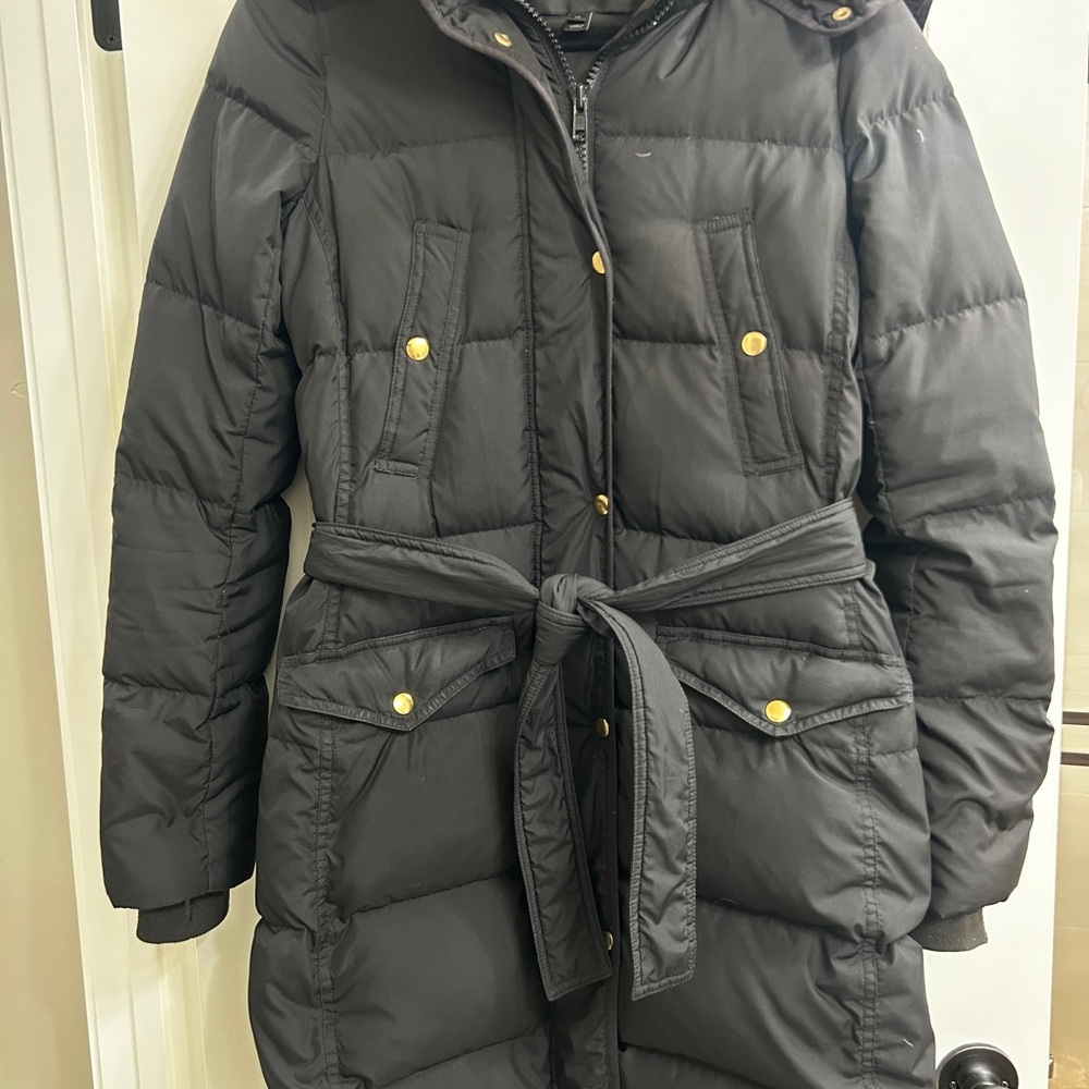 J. Crew Classic Black puffer down jacket long Outerwear women’s size small
